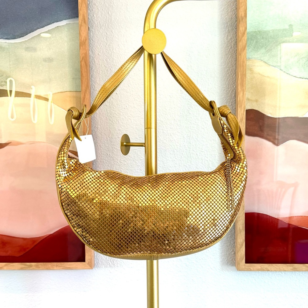 Gold Metal Mesh Crescent Bag